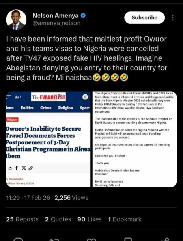 Controversial Prophet David Owuor Banned in Nigeria After TV47 Exposed His Fake HIV Healings 1 Controversial Prophet David Owuor Banned in Nigeria After TV47 Exposed His Fake HIV Healings