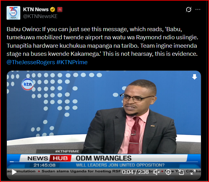 Babu Owino Reads a Private Message From an Insider as he Accuses Interior PS Raymond Omollo of Funding Goons