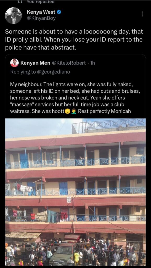 Chilling Twist in The Murder of Githurai 45 Massage Lady, Monicah Nyambura, as Killer Leaves ID on Her Bed 1 Chilling Twist in The Murder of Githurai 45 Massage Lady, Monicah Nyambura, as Killer Leaves ID on Her Bed