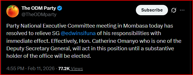 ODM Fires Edwin Sifuna as Secretary General After Mombasa NEC Meeting, Omanyo Takes Over