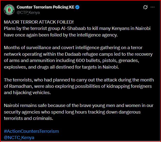 Al-Shabaab Plot to Launch Major Attack in Nairobi Foiled by Intelligence Agencies, Deadly Weapons Seized 1 Al-Shabaab Plot to Launch Major Attack in Nairobi Foiled by Intelligence Agencies, Deadly Weapons Seized
