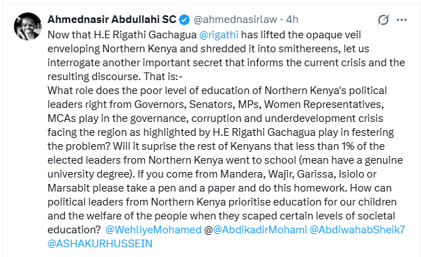 Ahmednasir Supports Gachagua As He Exposes Northern Kenya’s Governance Crisis Amid Education Concerns