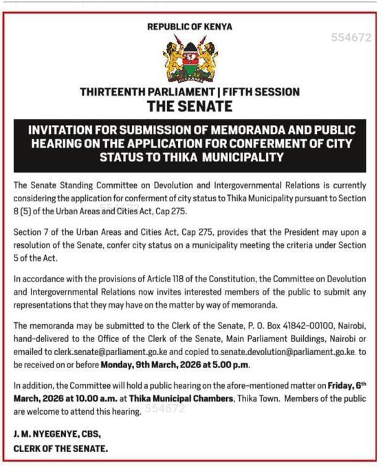 Good News for Mt Kenya as Ruto Initiates Process to Elevate Thika to City Status 1 Good News for Mt Kenya as Ruto Initiates Process to Elevate Thika to City Status