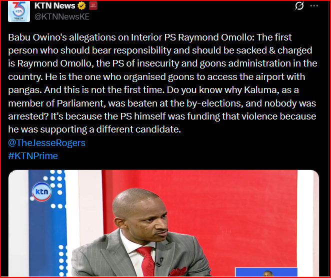 Babu Owino Claims MP Ong'ondo Were Was Assassinated by The State- Drags Interior PS Raymond Omollo