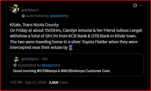 Carolyn Jemutai And Her Friend Ambushed by Armed Men And Robbed of Ksh 1.7 Million After Withdrawing The Money From The Bank- Was is at Inside Job?