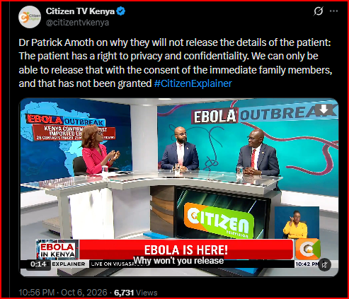 Dr. Patrick Amoth Reveals Why They Won’t Disclose Identity And Details of The Patient Diagnosed With Ebola