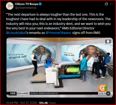 Linus Kaikai Speaks as Yvonne Okwara Exits Citizen TV, Says It’s the Toughest Departure of His Newsroom Leadership