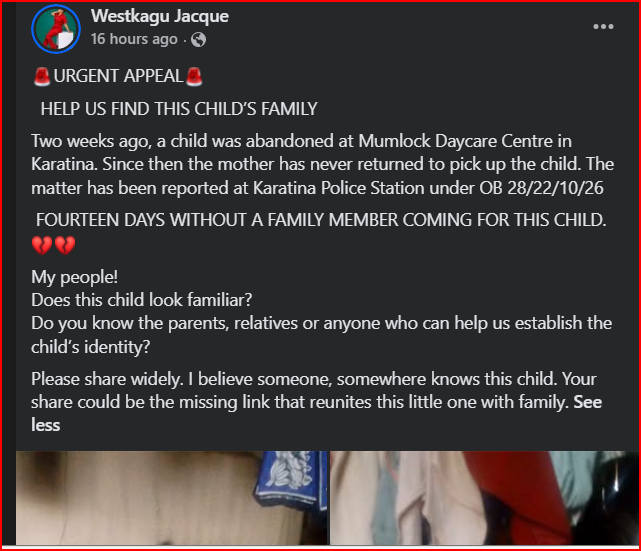 Woman Abandons Her Kid at Daycare Centre – Mother Yet to Be Traced 14 Days Later