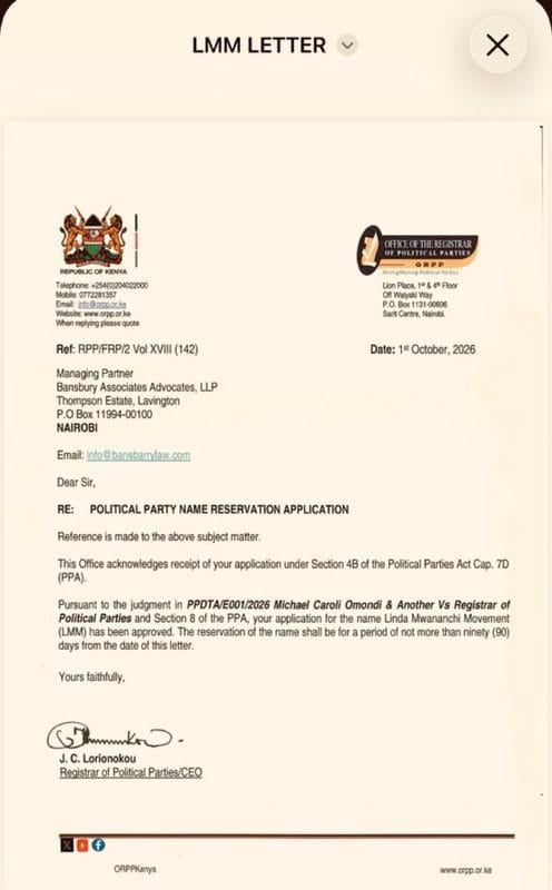 Major Boost for Edwin Sifuna as ORPP Clears “Linda Mwananchi” Name – Ruto Under Pressure