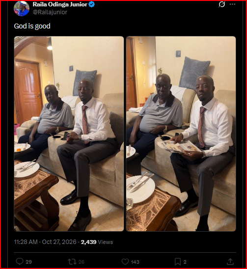 Raila Junior Shares Latest Photos His Uncle Oburu After a Near Death Scare