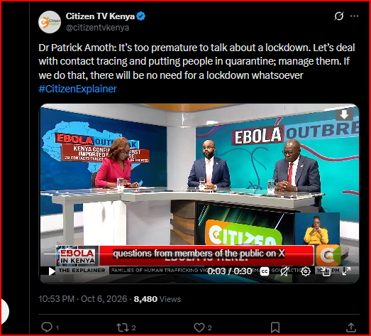 Dr. Patrick Amoth Speaks on Possibility of Enforcing a Lockdown After Ebola Case Was Confirmed