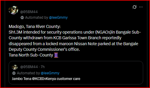 How Ksh 1.3 Million Withdrawn For Security Operations Was Stolen at Bangale Deputy County Commissioner’s Office 