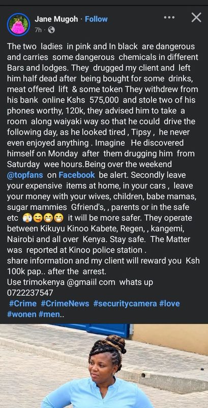 Man Drugged by Mchele Ladies, Robbed of Ksh 575,000 And Left For Dead(Photos)