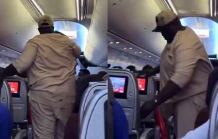 Video Captures The Moment A Nigerian Man Who Passed Away While Aboard Kenya Airways Plane to Lagos Causing Chaos as Passengers Desperately Try to Restrain Him